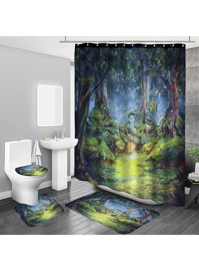 Bluejw A Generation Of Japanese Animation Scene Shower Curtain Four-piece Digital Printing Shower Curtain Mat Suit U-shaped Mat Wholesale - Image 1