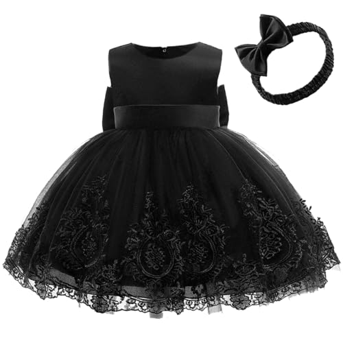 AIMJCHLD Baby Princess Girls Embroidery Dresses Toddler Lace Ruffles New Year Easter Tutu Dress with Headwear 12M 18M Black 80 - Image 3