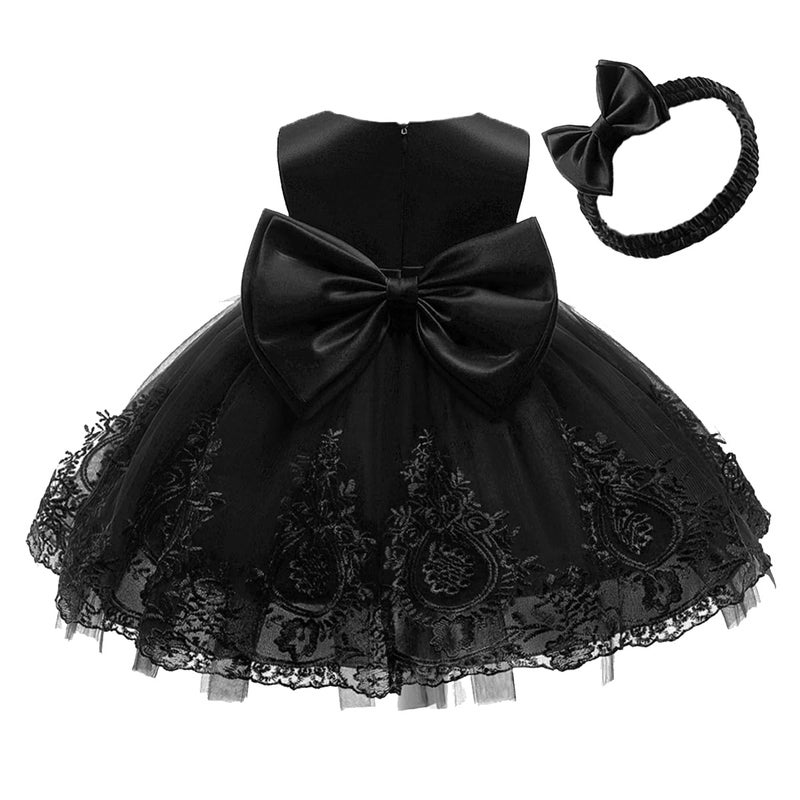AIMJCHLD Baby Princess Girls Embroidery Dresses Toddler Lace Ruffles New Year Easter Tutu Dress with Headwear 12M 18M Black 80 - Image 4