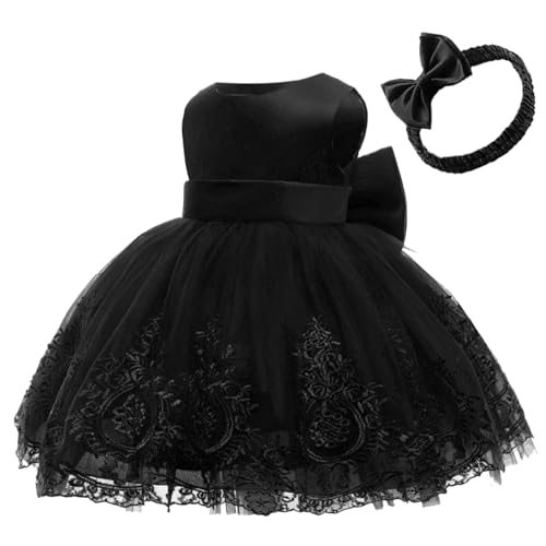 AIMJCHLD Baby Princess Girls Embroidery Dresses Toddler Lace Ruffles New Year Easter Tutu Dress with Headwear 12M 18M Black 80 - Image 2