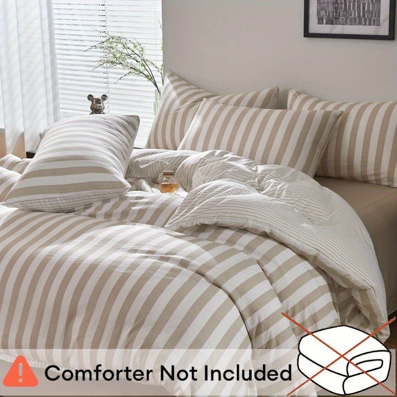 Milk Coffee Plaid + Colorful Floral Pattern, Cute Style, Washed Finish, Soft and Skin-friendly, 3pcs Duvet Cover Set (1 Duvet Cover + 2 Pillowcases). Breathable, Soft Machine-washable Synthetic Fiber, Suitable for All Seasons. Duvet Insert and Pillow - Image 4