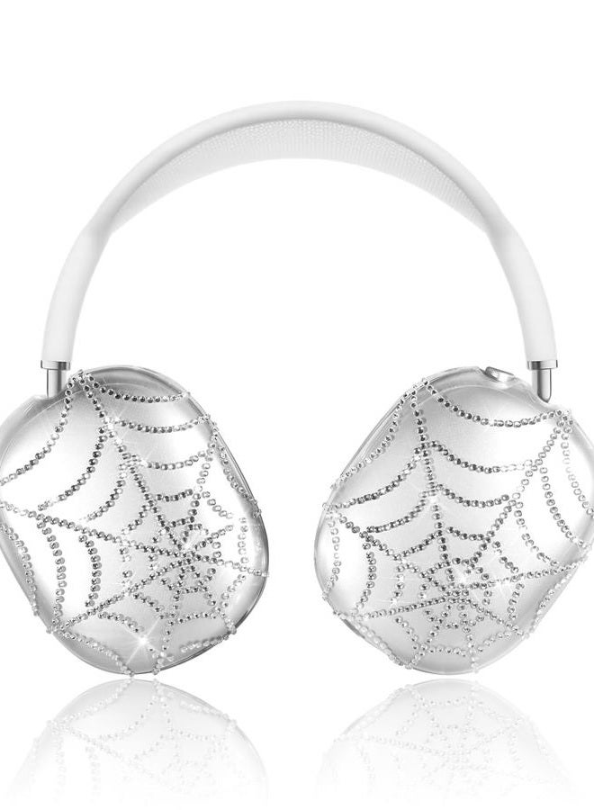 Joyleop for Airpods Max Case Covers - Durable Hard for AirPods Max Ear Covers, Cool Clear Protective Headphones Case with Sticky Rhinestones, Pretty Essential Accessories for Headphones, Spider Web - Image 1