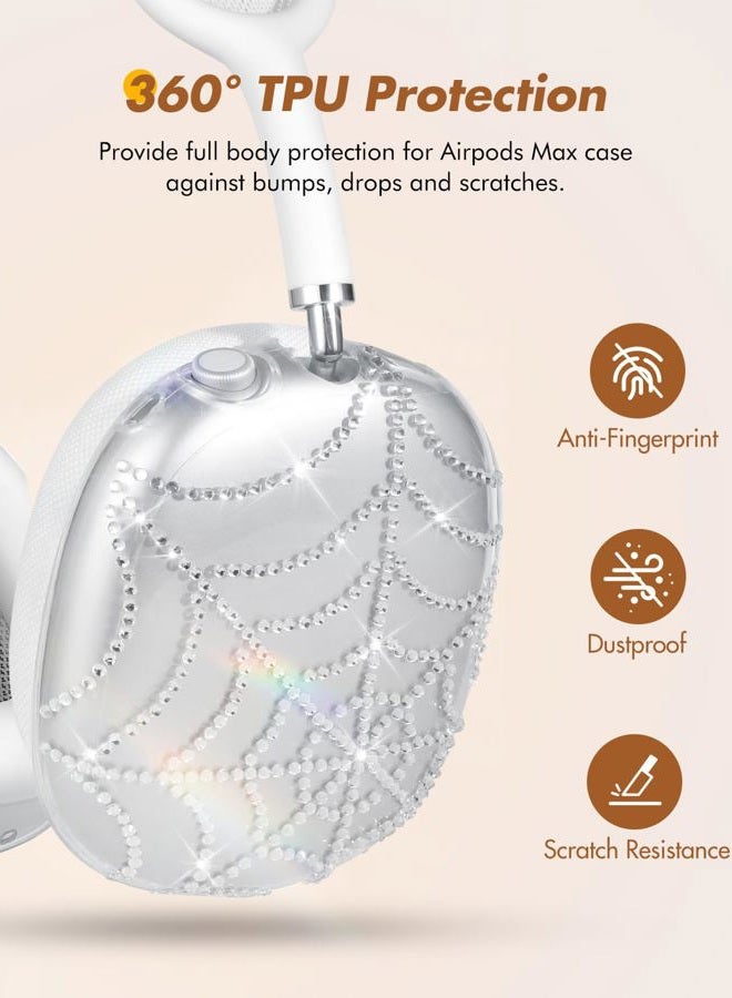 Joyleop for Airpods Max Case Covers - Durable Hard for AirPods Max Ear Covers, Cool Clear Protective Headphones Case with Sticky Rhinestones, Pretty Essential Accessories for Headphones, Spider Web - Image 2