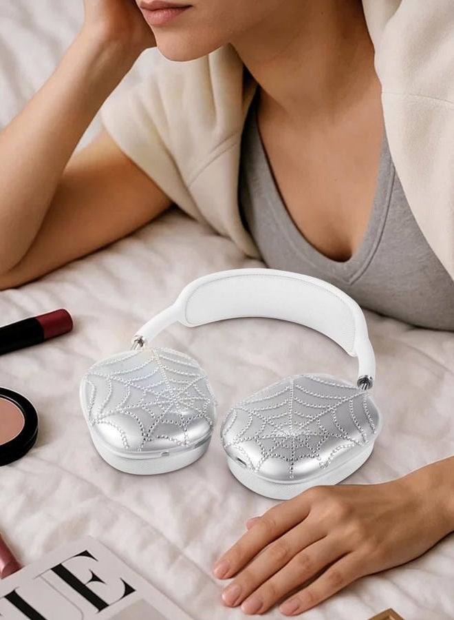 Joyleop for Airpods Max Case Covers - Durable Hard for AirPods Max Ear Covers, Cool Clear Protective Headphones Case with Sticky Rhinestones, Pretty Essential Accessories for Headphones, Spider Web - Image 4