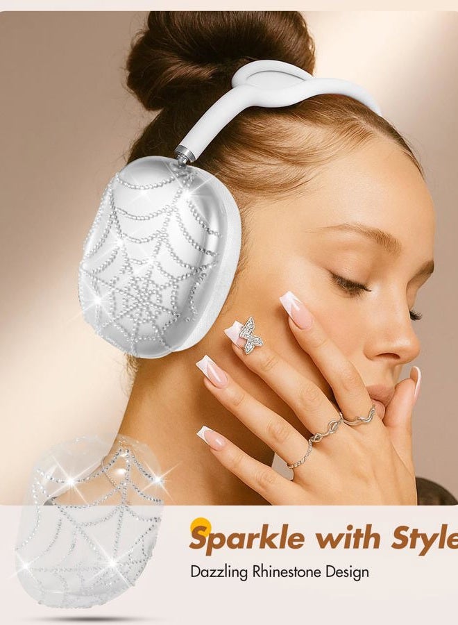 Joyleop for Airpods Max Case Covers - Durable Hard for AirPods Max Ear Covers, Cool Clear Protective Headphones Case with Sticky Rhinestones, Pretty Essential Accessories for Headphones, Spider Web - Image 5