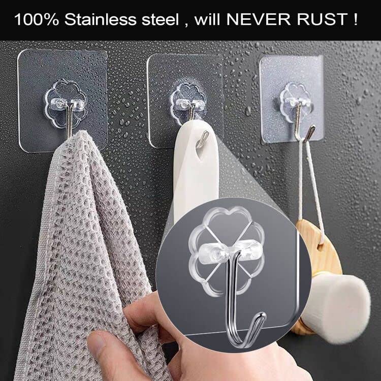 ZESLMG Adhesive Wall Hooks for Hanging, 16 Pack Self Sticky Hooks Heavy Duty 22lb Clear, Removable Shower Hook No Damage for Towel Key Coat Wreath Picture Outdoor Ceiling Bathroom Kitchen, Waterproof - Image 4