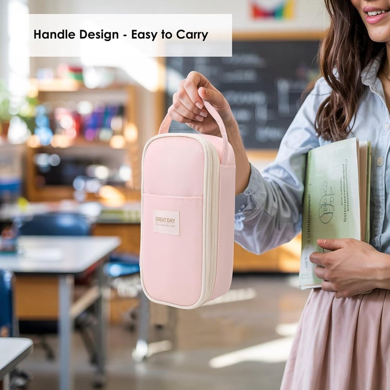 Large Capacity Pencil Case Pouch, Pen Bag for School Teen Pink - Image 5