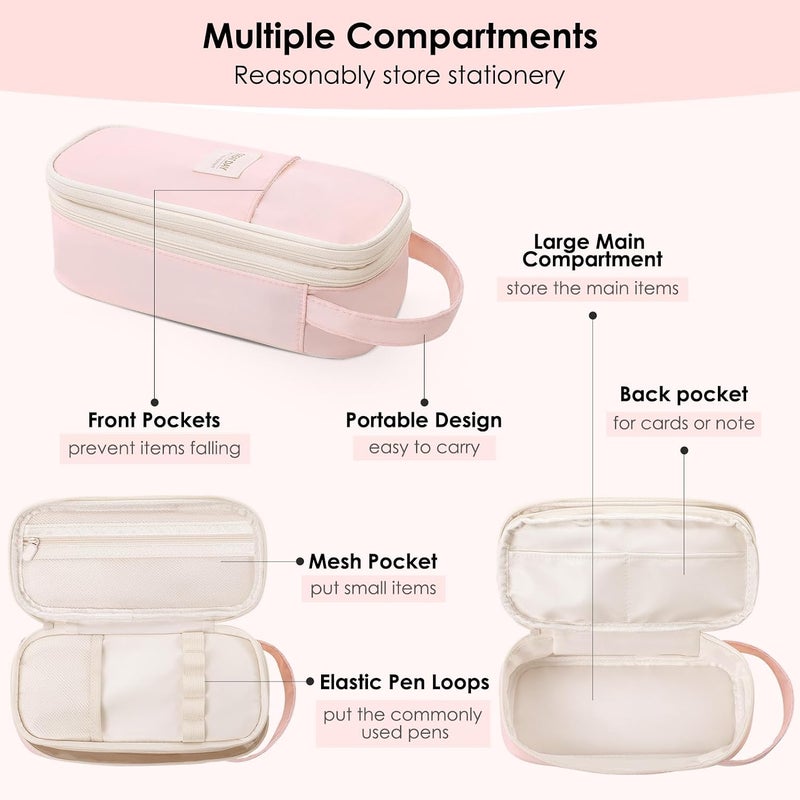 Large Capacity Pencil Case Pouch, Pen Bag for School Teen Pink - Image 4