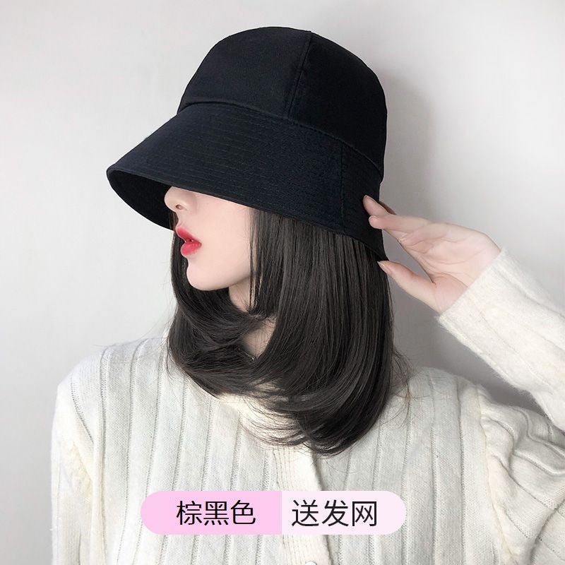 Generic Japanese Fisherman Hat Wig Cap Long Straight Hair Brown Black