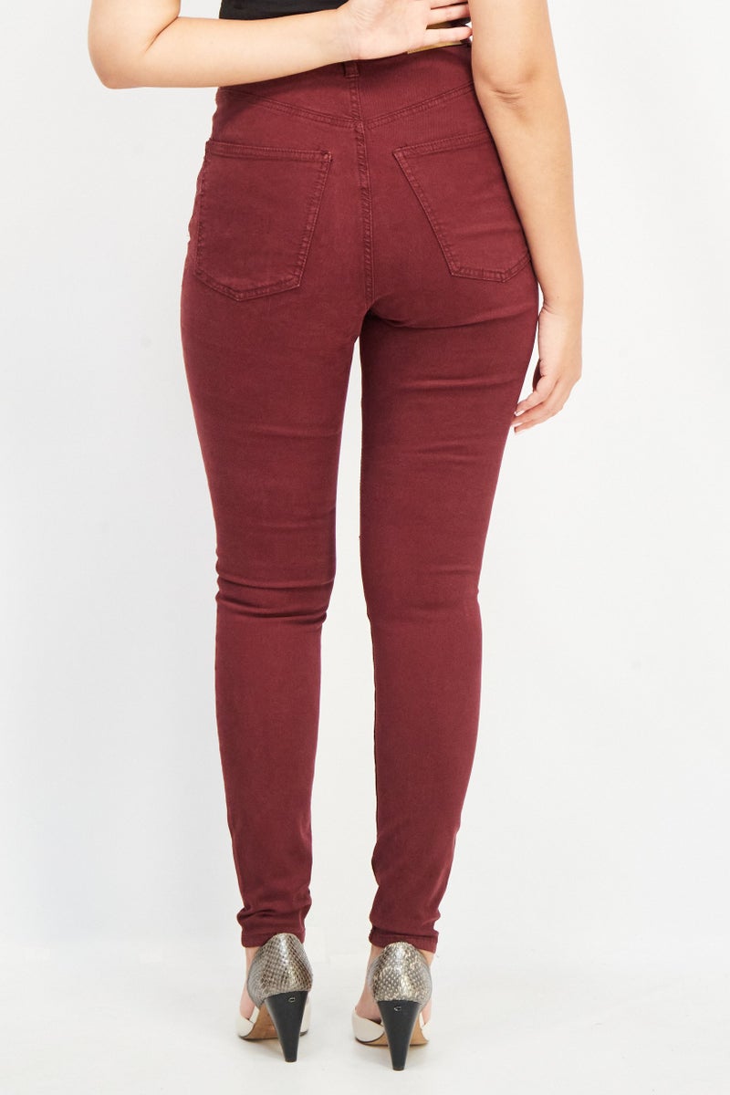 ESPRIT Women Skinny Fit Washed Stretchable Denim Jeans, Maroon - Image 3