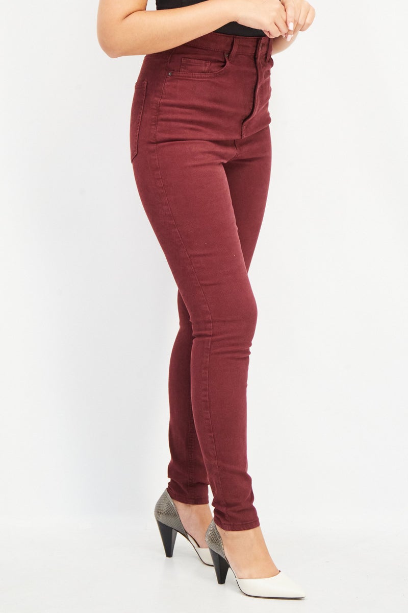 ESPRIT Women Skinny Fit Washed Stretchable Denim Jeans, Maroon - Image 4