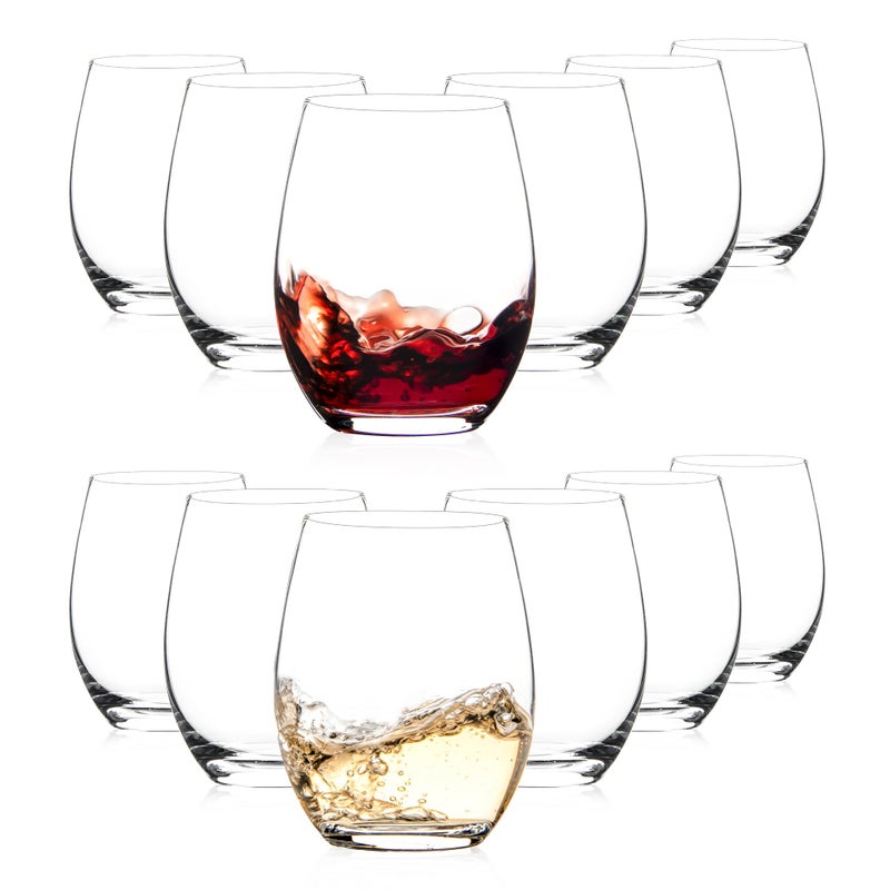 Stemless Wine Glasses 15 oz Stemless Glasses Set of 12 for Red or White Wine Stemless Glassware No Stem Wine Glasses Drinking Glasses Clear