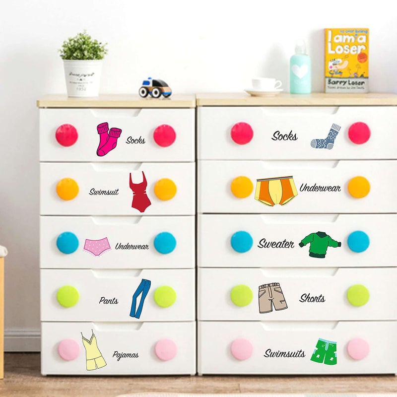 Easma Dresser Clothing Decal Boy Clothes Labels Girl Dresser Labels Girl Decals for Bedroom Wardrobe Stickers Removable Peel and Stick Decals Drawer Organizing Stickers