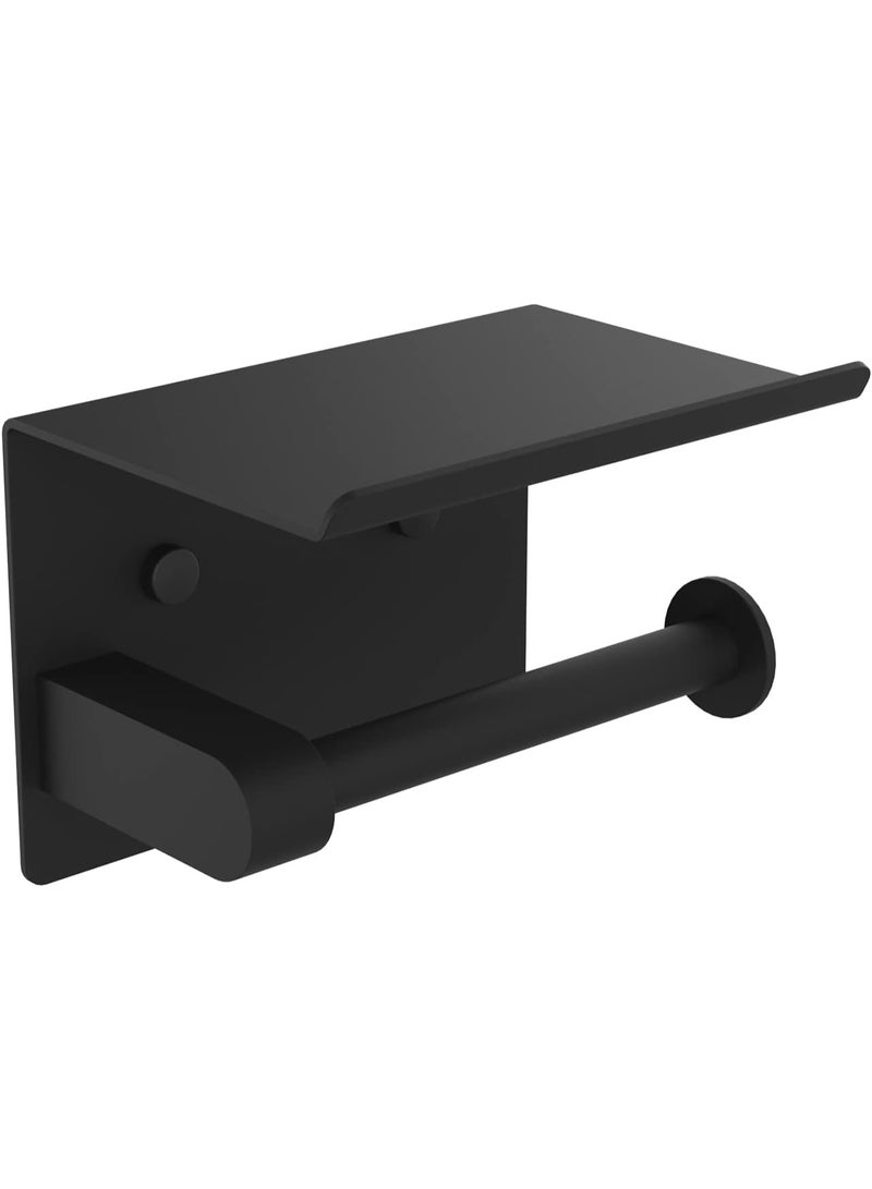 Beauenty Toilet Paper Holder with 2 Mounting Methods, Toilet Paper Holder without Drilling, Toilet Roll Holder, Wall Mount, Toilet Paper Holder with Shelf, Stainless Steel, Black - Image 1