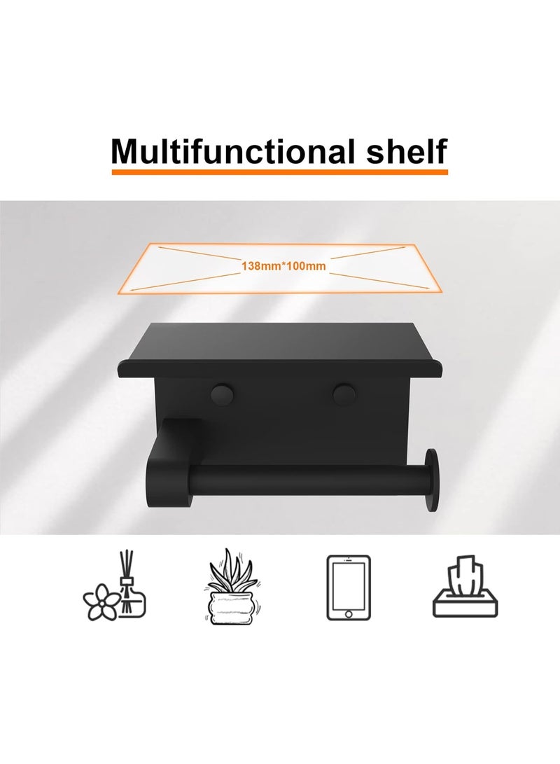 Beauenty Toilet Paper Holder with 2 Mounting Methods, Toilet Paper Holder without Drilling, Toilet Roll Holder, Wall Mount, Toilet Paper Holder with Shelf, Stainless Steel, Black - Image 2