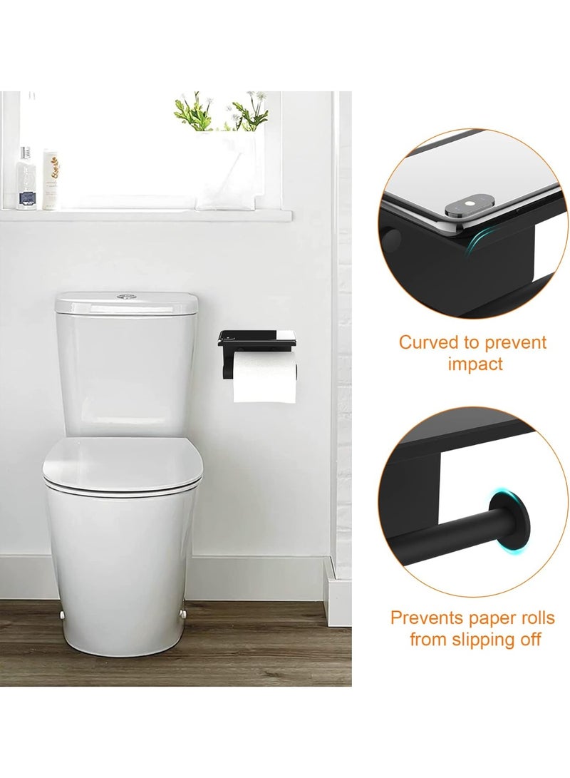 Beauenty Toilet Paper Holder with 2 Mounting Methods, Toilet Paper Holder without Drilling, Toilet Roll Holder, Wall Mount, Toilet Paper Holder with Shelf, Stainless Steel, Black - Image 4