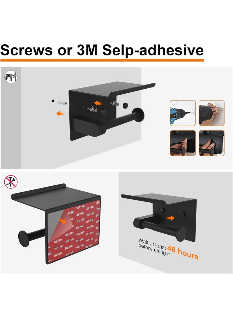 Beauenty Toilet Paper Holder with 2 Mounting Methods, Toilet Paper Holder without Drilling, Toilet Roll Holder, Wall Mount, Toilet Paper Holder with Shelf, Stainless Steel, Black - Image 3