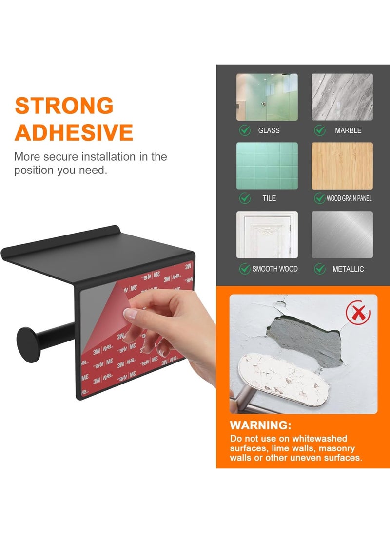 Beauenty Toilet Paper Holder with 2 Mounting Methods, Toilet Paper Holder without Drilling, Toilet Roll Holder, Wall Mount, Toilet Paper Holder with Shelf, Stainless Steel, Black - Image 5