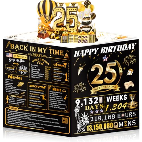 OLOSONG 25th Birthday Cards for Men Women, 3D Pop Up 25th Birthday Gift Ideas for Him Her, Funny 25 Year Old Birthday Decorations for Wife Husband Friends Sister Son Daughter, Jumbo Back In 2001 - Image 1