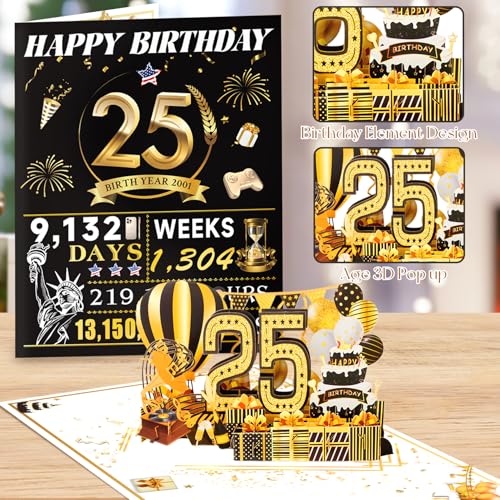 OLOSONG 25th Birthday Cards for Men Women, 3D Pop Up 25th Birthday Gift Ideas for Him Her, Funny 25 Year Old Birthday Decorations for Wife Husband Friends Sister Son Daughter, Jumbo Back In 2001 - Image 4