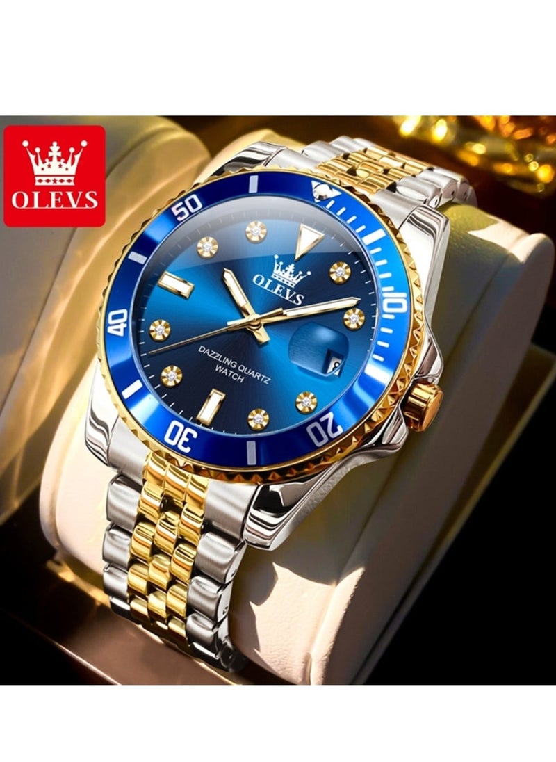 OLEVS Watches For Men Fashion Stainless Steel Quartz Analog Water Resistant Watch With Gift Box 9809 - Image 1
