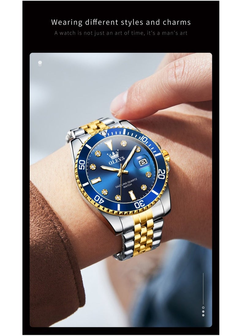 OLEVS Watches For Men Fashion Stainless Steel Quartz Analog Water Resistant Watch With Gift Box 9809 - Image 3