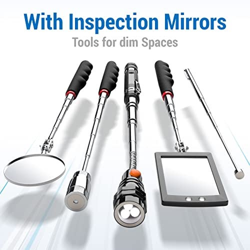 VIBELITE Telescoping Magnetic Pick Up Tool with 1 lb and 15 lb Pickup Rod, Round and Square 360 Swivel Adjustable Inspection Mirror and Flexible LED Flashlight, Christmas Gifts Stocking Stuffers for Men, Him - Image 5