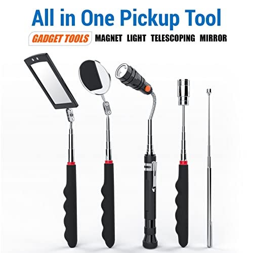 VIBELITE Telescoping Magnetic Pick Up Tool with 1 lb and 15 lb Pickup Rod, Round and Square 360 Swivel Adjustable Inspection Mirror and Flexible LED Flashlight, Christmas Gifts Stocking Stuffers for Men, Him - Image 3