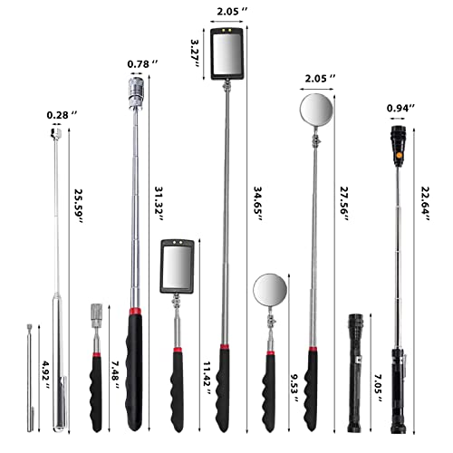 VIBELITE Telescoping Magnetic Pick Up Tool with 1 lb and 15 lb Pickup Rod, Round and Square 360 Swivel Adjustable Inspection Mirror and Flexible LED Flashlight, Christmas Gifts Stocking Stuffers for Men, Him - Image 2