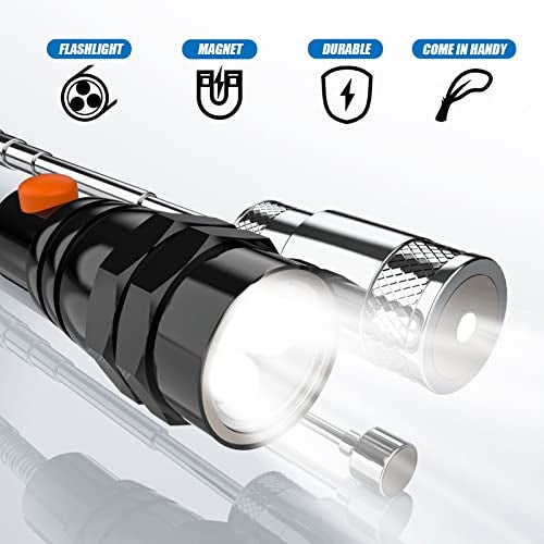 VIBELITE Telescoping Magnetic Pick Up Tool with 1 lb and 15 lb Pickup Rod, Round and Square 360 Swivel Adjustable Inspection Mirror and Flexible LED Flashlight, Christmas Gifts Stocking Stuffers for Men, Him - Image 4