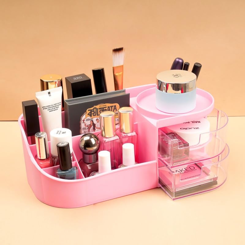 Anshri Desk Makeup Brush Organizers Box and Makeup Organizers for Desk Desktop Storage Stationery Supplies Cute Pencil Cup Pot for Office School Home Makeup Storage Box (Pink) - Image 1