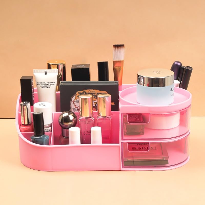 Anshri Desk Makeup Brush Organizers Box and Makeup Organizers for Desk Desktop Storage Stationery Supplies Cute Pencil Cup Pot for Office School Home Makeup Storage Box (Pink) - Image 3