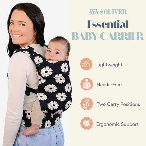 AVA + OLIVER Ava Oliver Essential Baby Carrier Ergonomic HipHealthy Soft Structured Carrier for Infants Toddlers 735lbs Front and Back Carry Breathable Fabric Stylish Lightweight Black Floral - Image 3