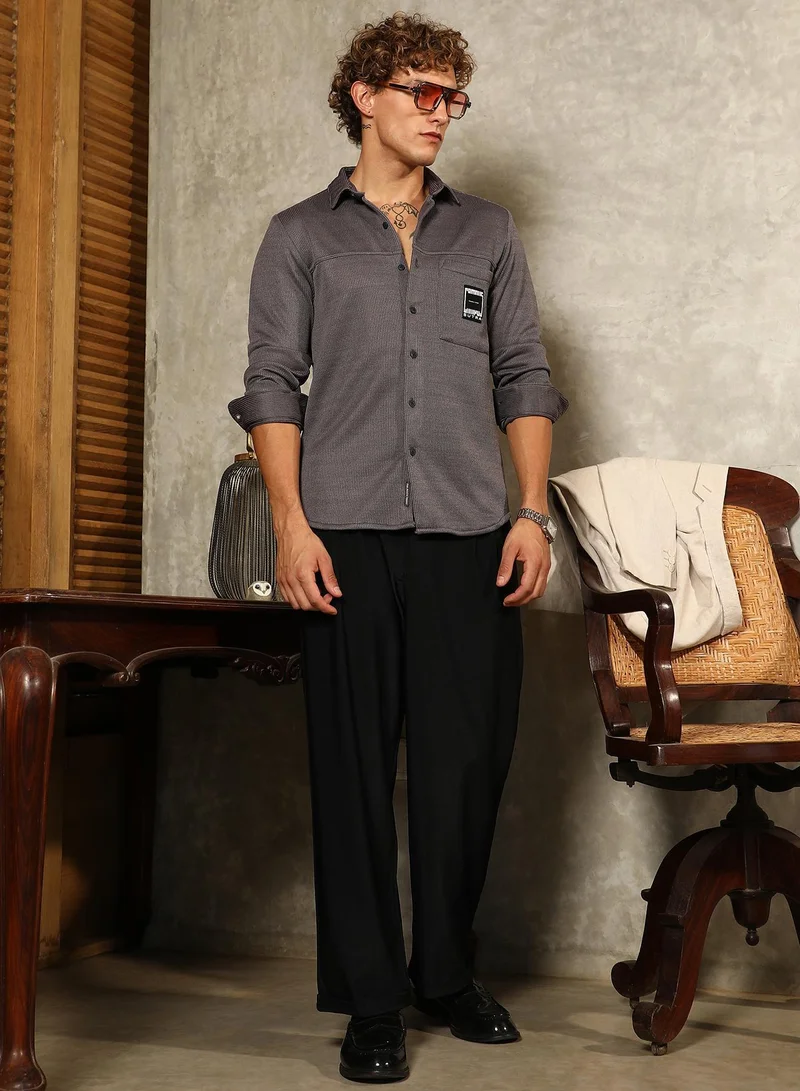CAHOOT  Men's Charcoal Grey Ribbed-Knit Utility Shirt for Men | Best Price UAE