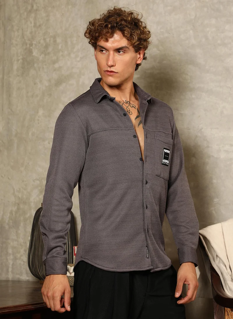 CAHOOT  Men's Charcoal Grey Ribbed-Knit Utility Shirt for Men | Best Price UAE