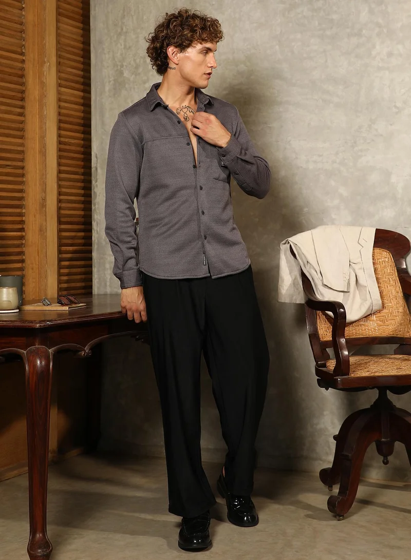 CAHOOT  Men's Charcoal Grey Ribbed-Knit Utility Shirt for Men | Best Price UAE