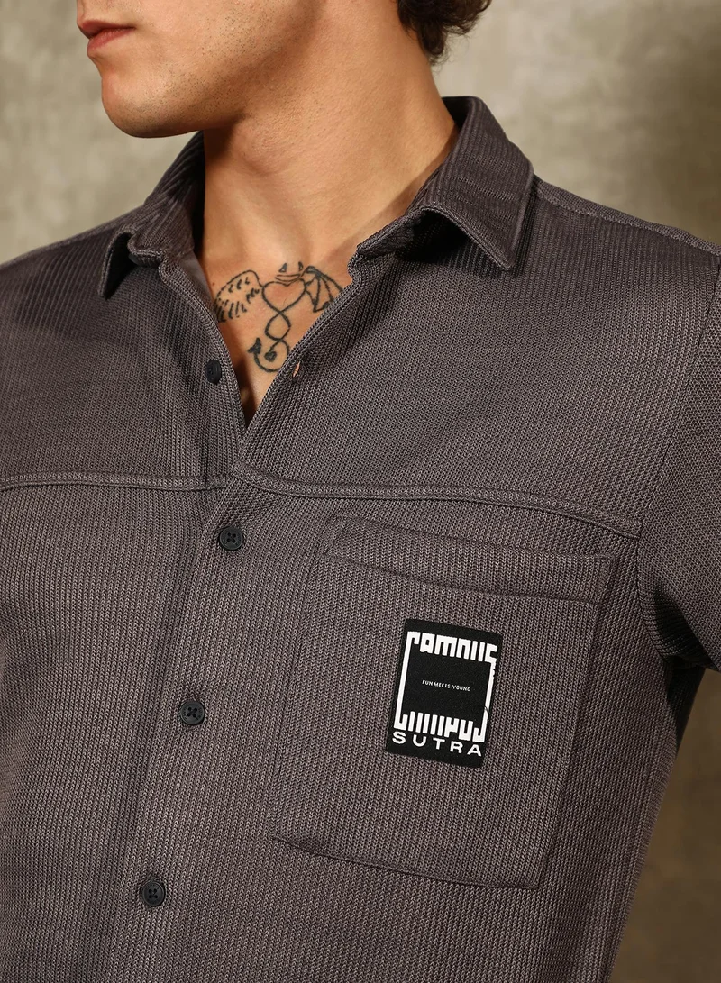 CAHOOT  Men's Charcoal Grey Ribbed-Knit Utility Shirt for Men | Best Price UAE