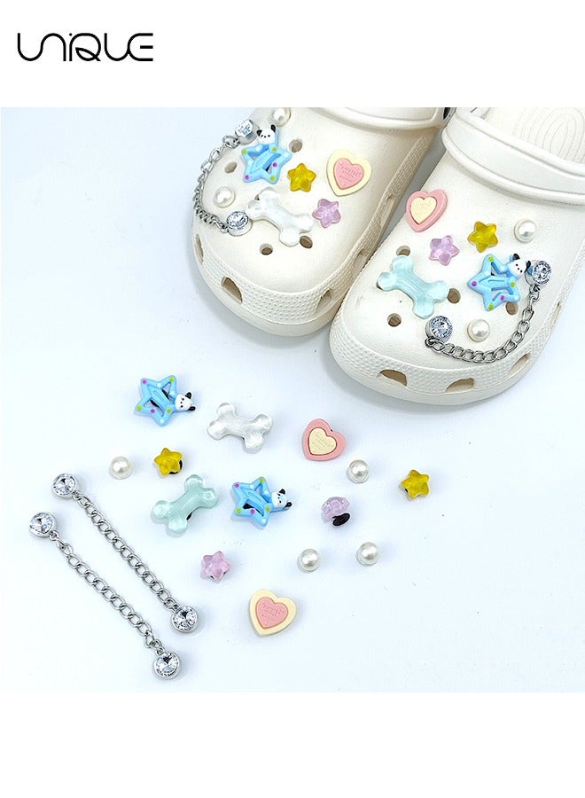 Unique 16Pcs Sparkling Shoe Accessories - Resin Bone Stick Shoe Flower - Star Shoe Flower - Chain Decoration - Used to Decorate Beach Shoes, Cave Shoes - Gifts - Image 2