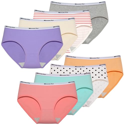 Mesachy Girls Underwear Cotton Panties for Teens Girl Kids Briefs Pack of 8 - Image 1