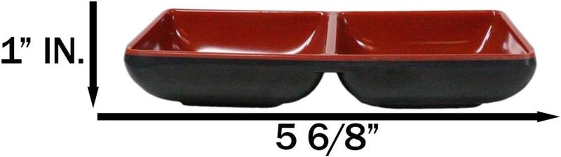 Ebros Gift Contemporary Traditional Red Black Melamine Series Dinnerware Kitchenware Set Asian Japanese Chinese Restaurant Supply Pack Of 10 Sauce Or Condiment Rectangular 2 Partition Dishes 575L - Image 4