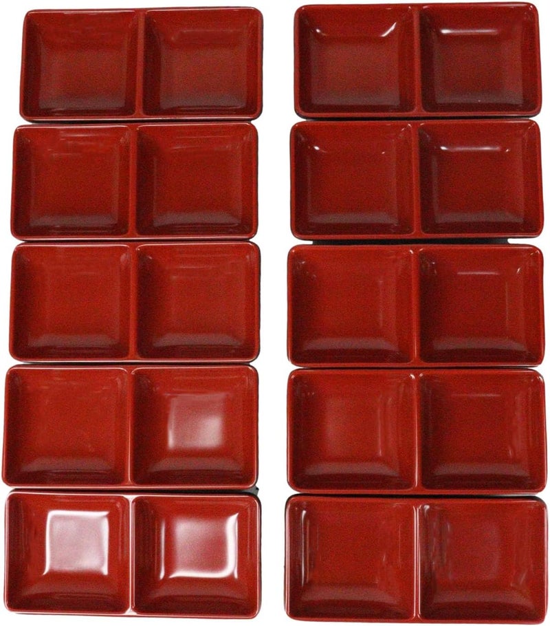 Ebros Gift Contemporary Traditional Red Black Melamine Series Dinnerware Kitchenware Set Asian Japanese Chinese Restaurant Supply Pack Of 10 Sauce Or Condiment Rectangular 2 Partition Dishes 575L - Image 2