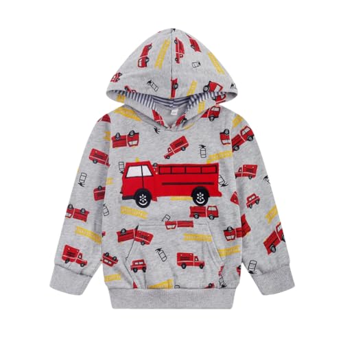 NUBEEHOHO Toddler Boy Sweatshirt Kid Fire Truck Gray Hoodie Long Sleeve Shirt Winter Clothes Cotton Outerwear 5T/8223 - Image 1