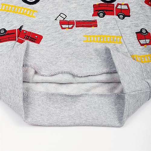 NUBEEHOHO Toddler Boy Sweatshirt Kid Fire Truck Gray Hoodie Long Sleeve Shirt Winter Clothes Cotton Outerwear 5T/8223 - Image 5