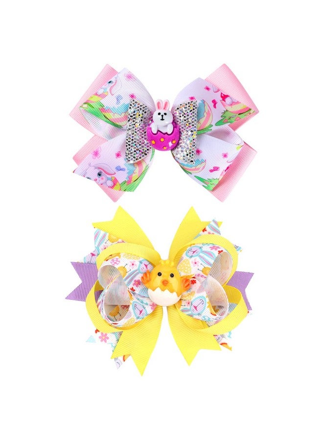 melyde Easter Large Bows Hair Clips Boutique Grosgrain Ribbon Hair Pins Lovely Easter Egg Bunny Pattern Headwear Hair Accessories For Kids Girls - Image 1