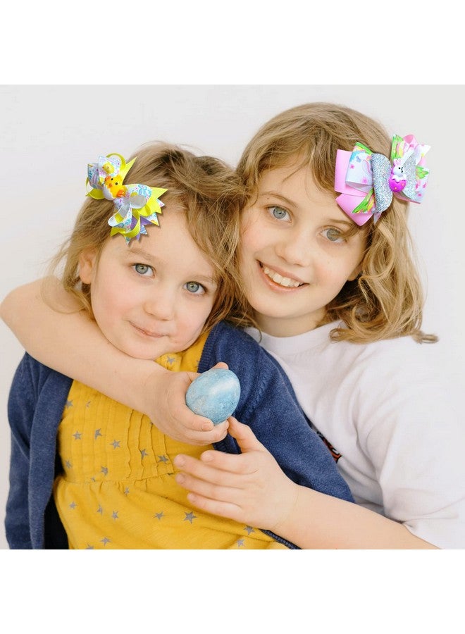 melyde Easter Large Bows Hair Clips Boutique Grosgrain Ribbon Hair Pins Lovely Easter Egg Bunny Pattern Headwear Hair Accessories For Kids Girls - Image 2