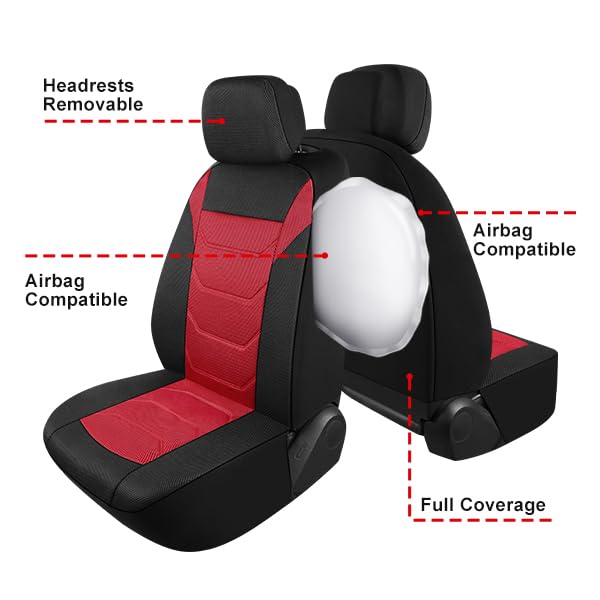 Pariiaotin 3D Air Mesh Car Seat Cover Full Sets Washable And Breathable Premium Cloth Automotive Vehicle Seat Covers For Cars Interior  Universal Fit For Most Cars  Sedan  Truck  Suv(Black/Red) - Image 5