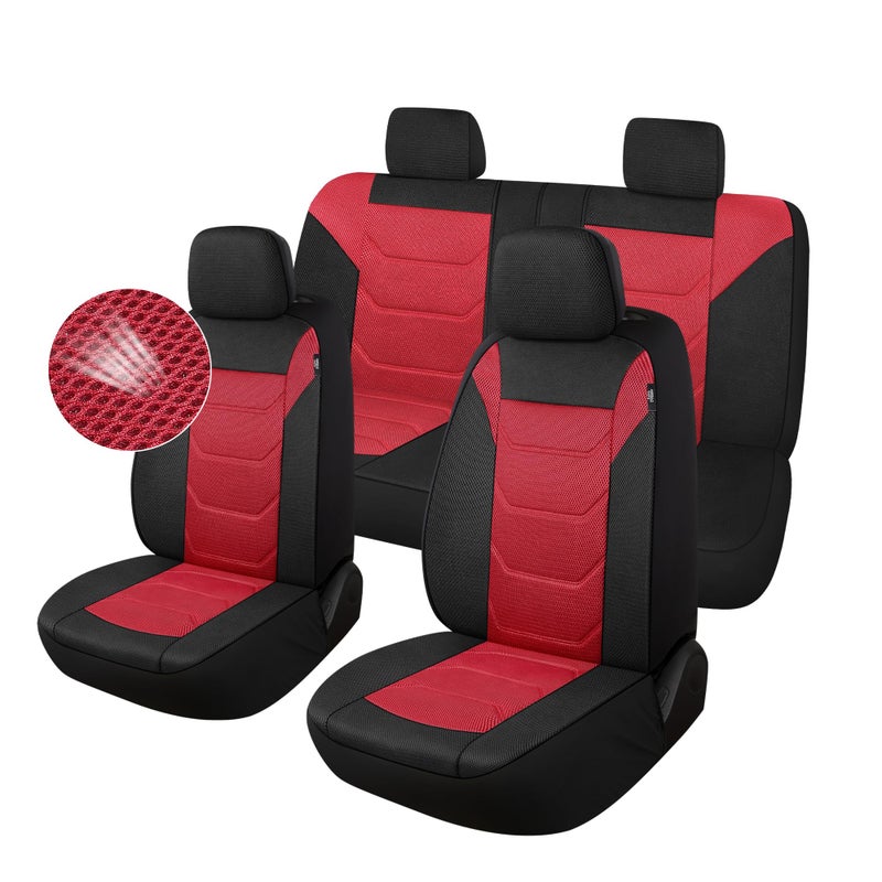 Pariiaotin 3D Air Mesh Car Seat Cover Full Sets Washable And Breathable Premium Cloth Automotive Vehicle Seat Covers For Cars Interior  Universal Fit For Most Cars  Sedan  Truck  Suv(Black/Red) - Image 1