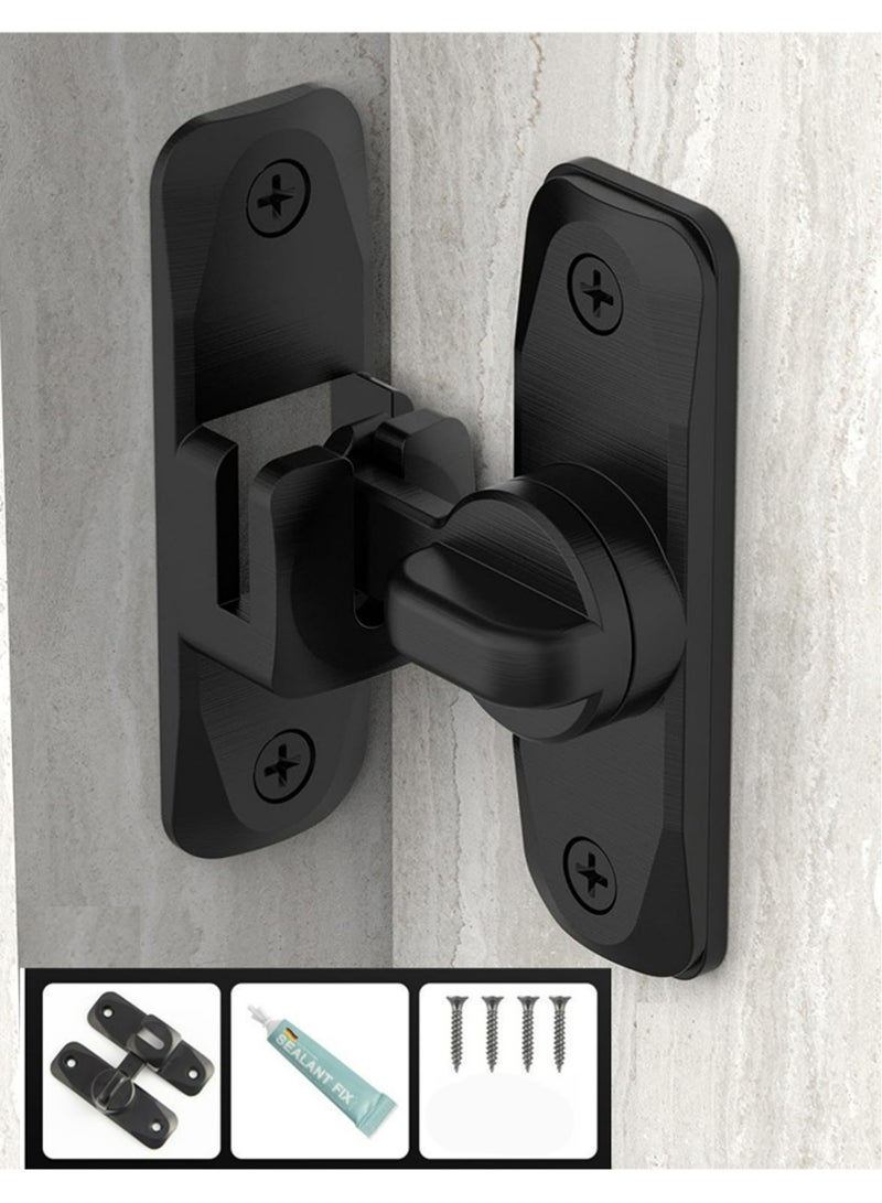 بولوز قفل باب حظيرة 90/180 درجة، مزلاج بوابة صغيرة قابلة للطي، قفل باب منزلق لأمان الأبواب للخزائن وأبواب الحظيرة والحمامات وأبواب الحدائق (أسود - 1 قطعة) - Image 1