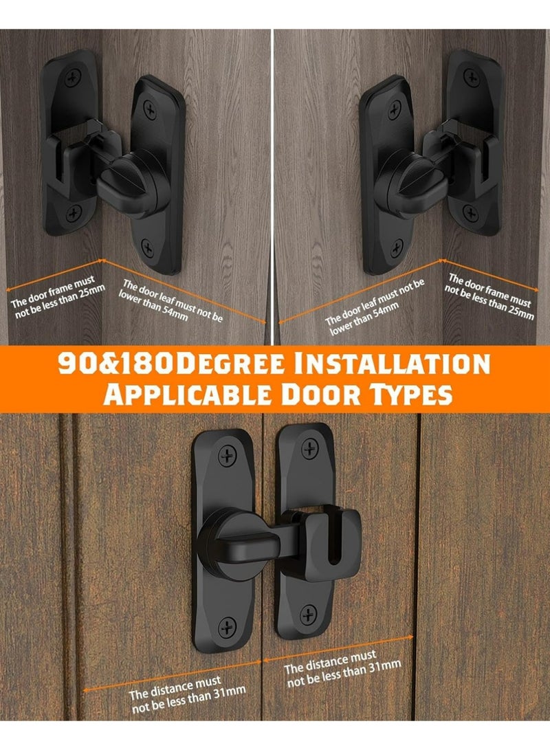 بولوز قفل باب حظيرة 90/180 درجة، مزلاج بوابة صغيرة قابلة للطي، قفل باب منزلق لأمان الأبواب للخزائن وأبواب الحظيرة والحمامات وأبواب الحدائق (أسود - 1 قطعة) - Image 2