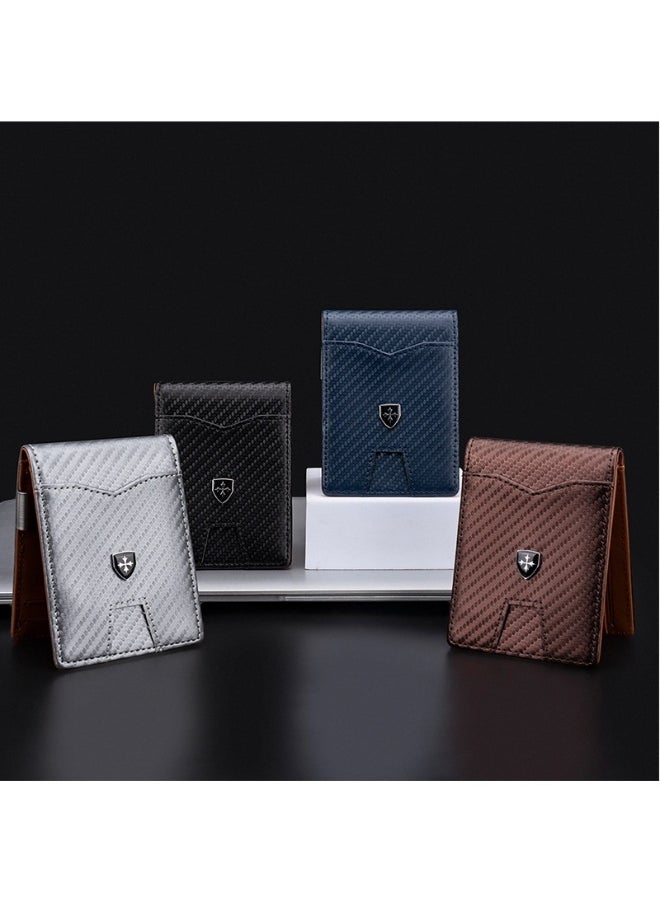 baellerry Men's Card Bag Carbon Fiber RFID Anti-degaussing Dollar Wallet Business Multi-card Purse  - Image 3
